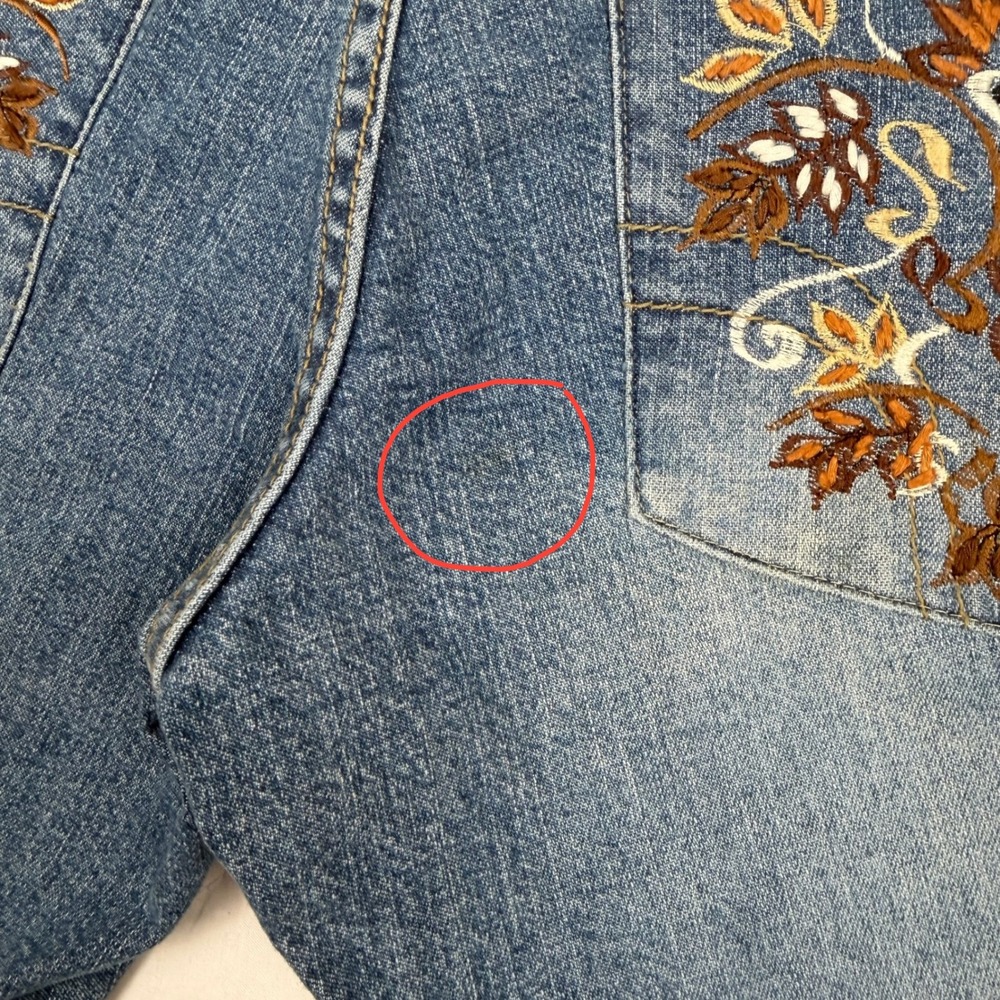 Basil & Maude Jeans Womens 6 Blue Embroidered Studded Y2K Low Rise Bootcut Long - Picture 8 of 14